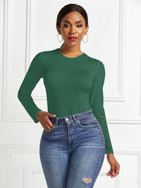 Round Neck Long Sleeve Womens Top Bodysuit