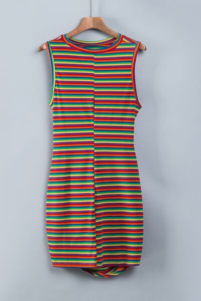 Casual Tank Dress Cutout Striped Round Neck Sleeveless Mini Dress