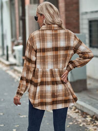 Plaid Button Up Dropped Shoulder Long Sleeve Shirt