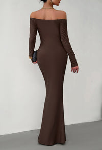 Off-Shoulder Long Sleeve Casual Maxi Dress