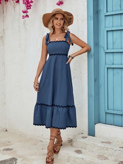 Womens Vacation Dress Contrast Trim Wide Strap Cami SunDress