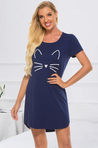 Pajama Dress Women's Nightgown Graphic Round Neck Short Sleeve Lounge Dress