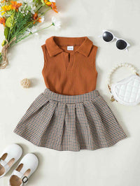 Girls Ribbed Sleeveless Top and Plaid Skirt Set Kids Fashion Baby Fashion Clothing