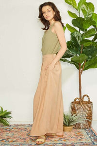 Women's Flowy Pants Mittoshop Wrap Pleating Detail Wide Leg Pants Nude Khaki