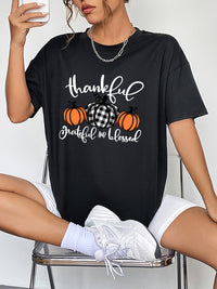 Round Neck Short Sleeve Fall Thanksgiving Season Graphic T-Shirt