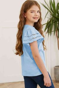 Round Neck Flutter Sleeve T-Shirt Girls Fashion Kids Clothing