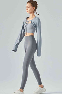 Cropped Cardigan Yoga  Sport Cropped Jacket  Tie Front Long Sleeve Sports Bolero