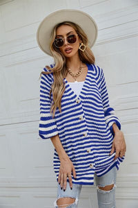 Striped Button Up Long Sleeve Cardigan Women’s Open Sweater