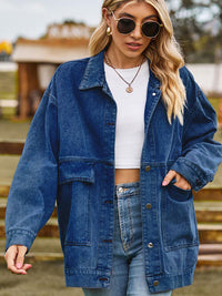 Collared Neck Button Up Denim Jacket - Shacket