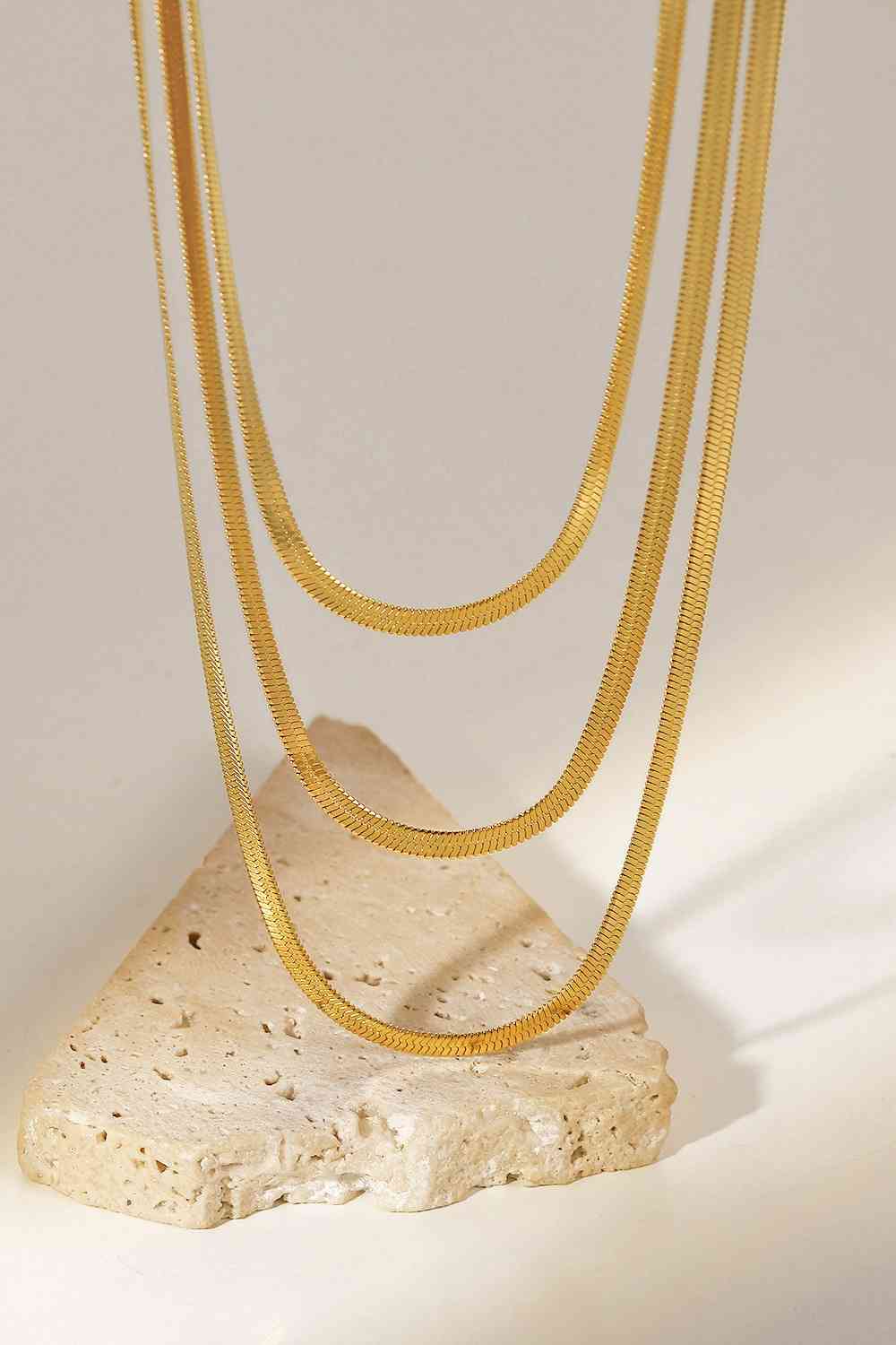 Triple-Layered Snake Chain Necklace Herringbone Layered Necklace 18K Gold Plated