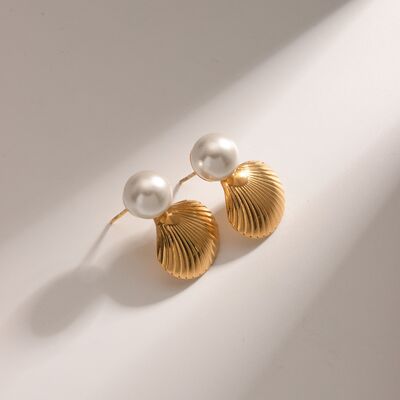 Sea Shell Pearl Earrings 18K Gold-Plated Stainless Steel Fashion Jewelry