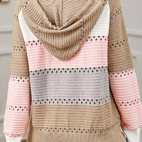 Women's Color Block Drawstring Hooded Sweater Light Zip Up Sweaters