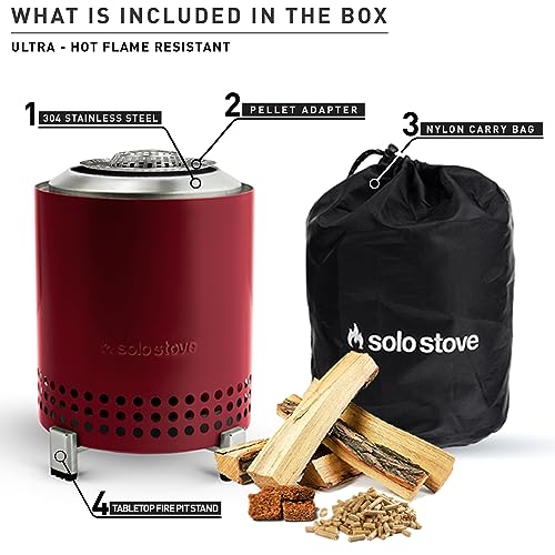 Solo Stove Mesa Tabletop Fire Pit with Stand | Low Smoke Outdoor Mini Fire for Urban & Suburbs | Fueled by Pellets or Wood, Safe Burning, Stainless Steel, with Travel Bag, 6.9 x 5.1 in, 1.4lbs, Ash