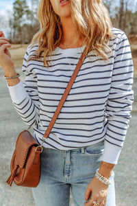 Women's Striped Long Sleeve Shirt Round Neck Basic Top