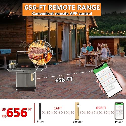 Bluetooth Range Meater Thermometer Wireless Meat Thermometer Digital Direct Heat Grilling at 1000°F for BBQ Oven Grill Kitchen Smoker Smart Meat Thermometer 100% Waterproof