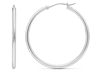 14k White Gold Polished Round Hoop Earrings, 35mm (1.4 inch Diameter)