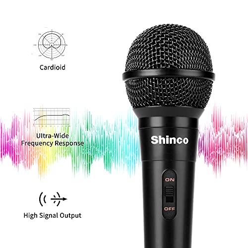 Shinco Handheld Wired Microphone, Cardioid Dynamic Vocal Mic with 13ft Cable and ON/Off Switch, Ideally Suited for Speakers, Karaoke Singing Machine, Amp, Mixer