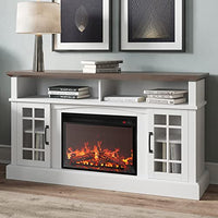 BELLEZE 58" TV Stand with 23" Electric Fireplace, Fireplace TV Console for TV up to 65", Home Entertainment Center with Storage Cabinet and Adjustable Shelves - Astorga (White)