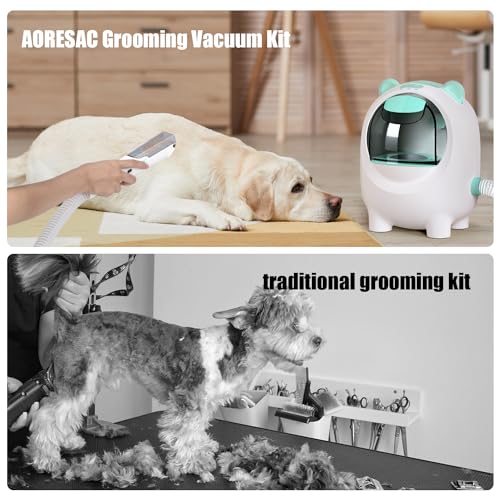 Aoresac Pet Hair Vacuum & Dog Grooming Kit, 12000Pa Strong & Grooming Vacuum Suction 99.99% Pet Hair, Large Capacity Dust Cup, Low Noise, 5 Pet Grooming Tools, Shedding Grooming for Dogs Cats