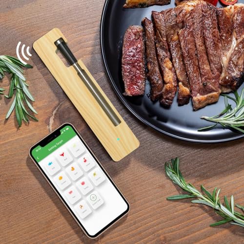 Bluetooth Range Meater Thermometer Wireless Meat Thermometer Digital Direct Heat Grilling at 1000°F for BBQ Oven Grill Kitchen Smoker Smart Meat Thermometer 100% Waterproof