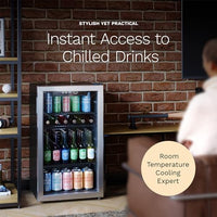 hOmeLabs Beverage Refrigerator and Cooler - 120 Can Mini Fridge with Glass Door for Soda Beer or Wine - Small Drink Dispenser Machine for Office or Bar with Adjustable Removable Shelves