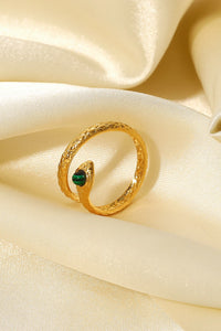 Snake Ring, 18K Gold Plated Charmer Malachite Snake-Shaped Bypass Ring