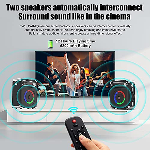 JYX Karaoke Machine with Two Wireless Microphones, Portable Bluetooth Speaker with Bass/Treble Adjustment, PA System with Remote Control, LED Lights,Supports TF Card/USB, AUX IN, FM, REC,TWS for Party