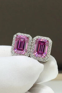 Pink Silver Earrings, 925 Sterling Silver  2 Carat Moissanite  Elegant Statement Stud Earrings