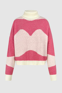 Color Block Turtleneck Dropped Shoulder Pink Fashion Sweater Womens Fashion