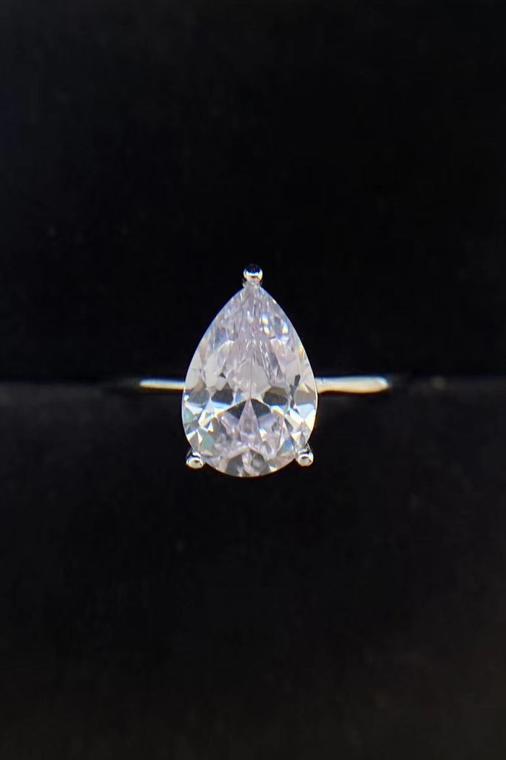 Pear Shape Silver Ring, Classic Teardrop 2 Carat Moissanite Ring