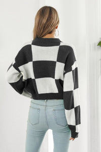 Women's Fashion Color Block Round Neck Dropped Shoulder Sweater