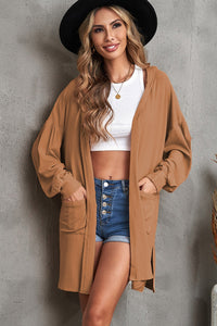 Open Front Hooded Longline Cardigan with Pockets