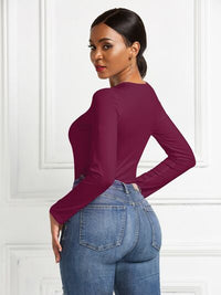 Round Neck Long Sleeve Womens Top Bodysuit