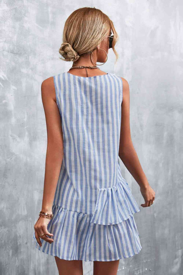 Striped Layered Sleeveless Casual Mini Dress New Womens Fashion Pinstripe Dress