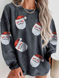 Sequin Santa Patch Ribbed Sweatshirt Holiday Christmas Sweater