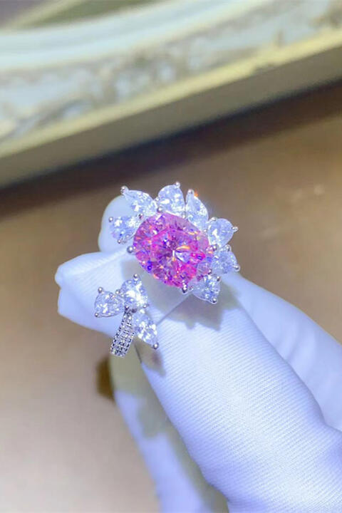 Pink Double Ring, 3 Carat Moissanite 925 Sterling Silver Open  Double Stone Statement Ring