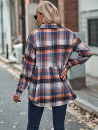 Plaid Button Up Dropped Shoulder Long Sleeve Shirt