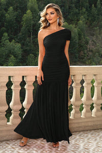 One-Shoulder Ruched Evening Party Elegant Maxi Dress, Evening Dress Party Dress