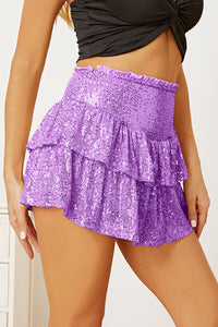 Sequin Layered Mini Skirt, ladies fashion sparkly ruffle short skirt