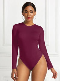 Round Neck Long Sleeve Womens Top Bodysuit