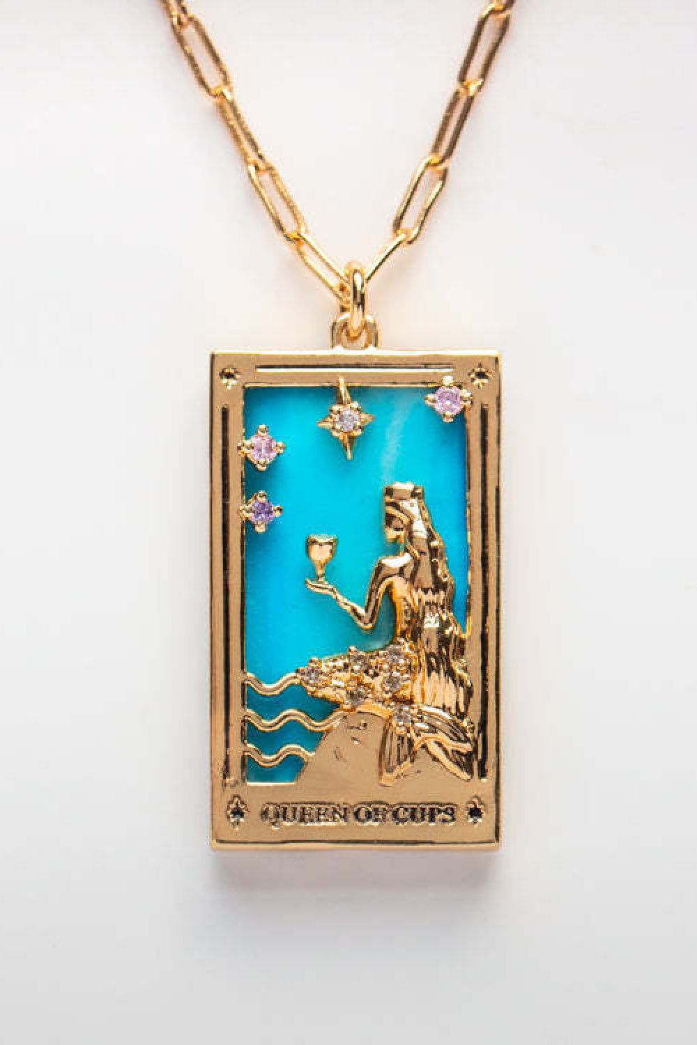 Tarot Card Pendant Stainless Steel Gold Necklace