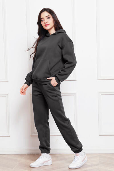 Drop Shoulder Long Sleeve Hoodie and Pants Set, 2 Piece Sweater and Pants Set