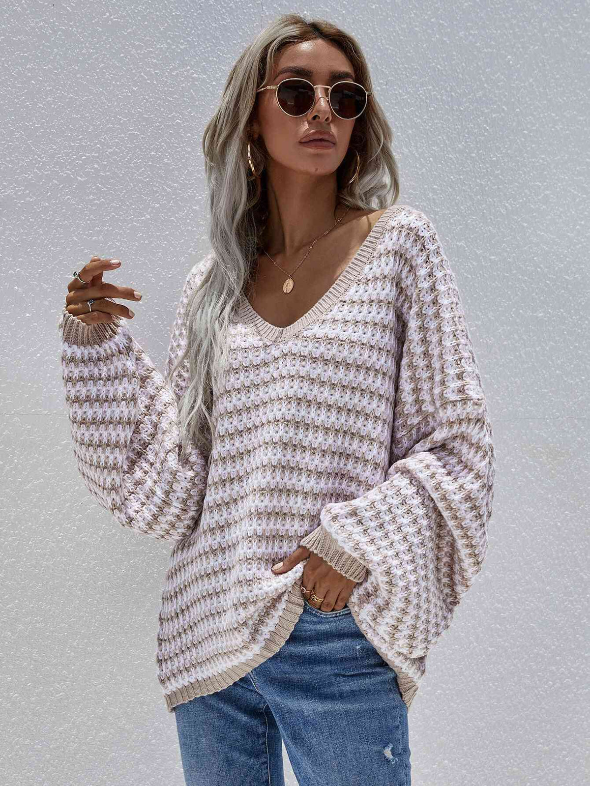 sweater, pull over sweater, drop shoulder top, vneck sweater, cute sweaters, casual sweaters, beige sweater