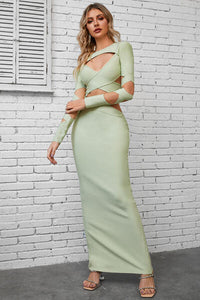 Cutout Round Neck Sexy Maxi Wrap Long Sleeve Bandage Party Dress