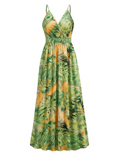 Vacation Jungle Printed Surplice Spaghetti Strap Maxi Dress