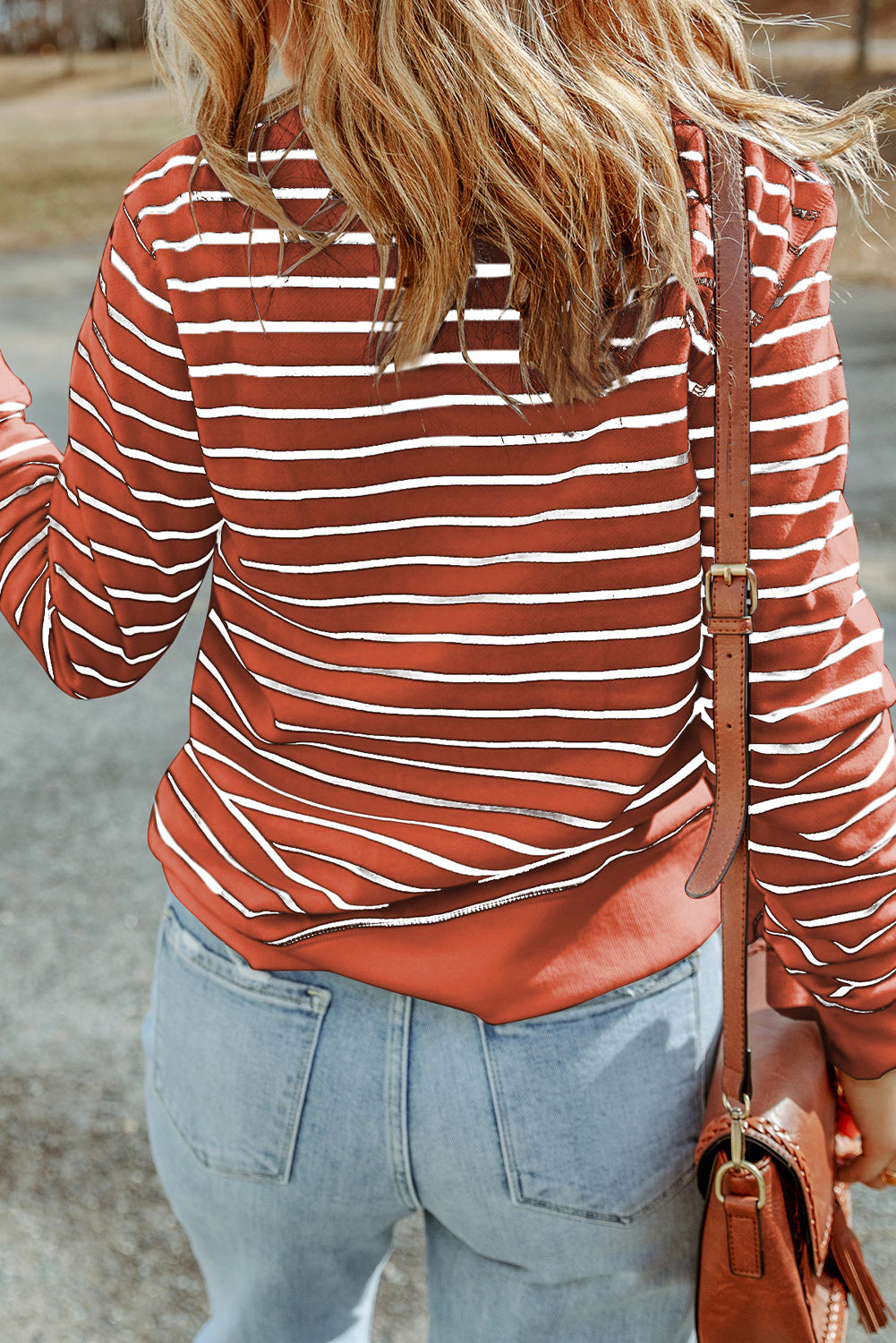 Women's Striped Long Sleeve Shirt Round Neck Basic Top