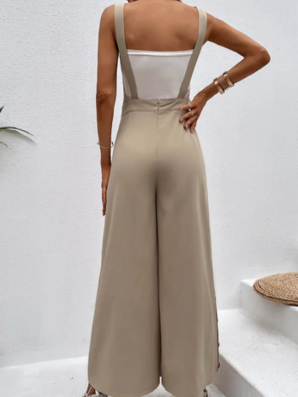 Side Decor Button Wide Leg Overalls Women's Fashion Jumpsuits