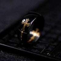 Cross Titanium Steel Black Mens Ring