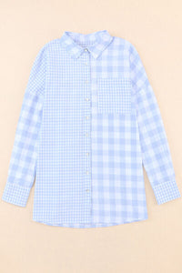 Womens Button down Pocketed Plaid Dropped Shoulder Casual Shirt