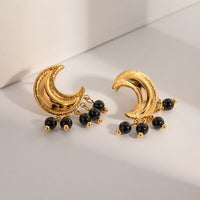 Moon Shape Earrings 18K Gold-Plated Stainless Steel Statement Womens Fashion Jewelry